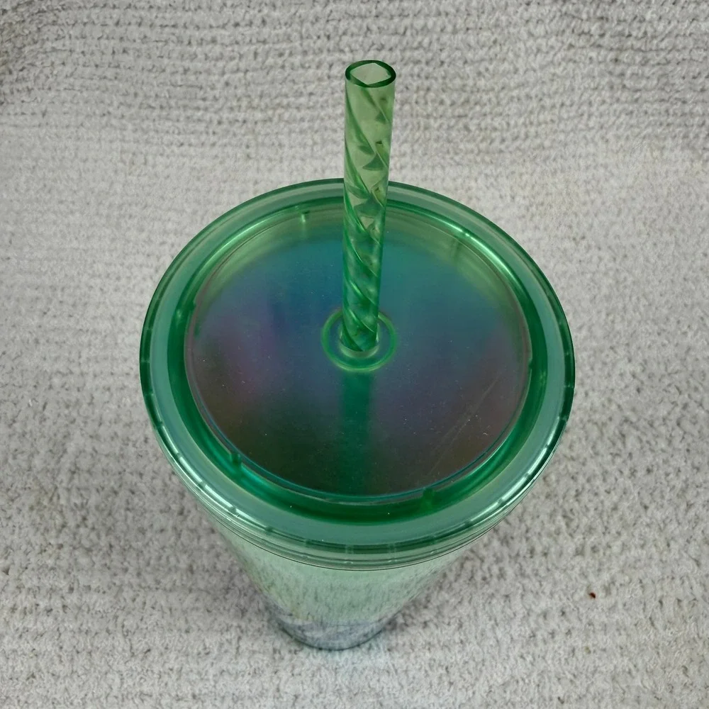 Starbucks Iridescent Blue Green Botanical Tumbler 24 oz Reusable Green Straw Lid